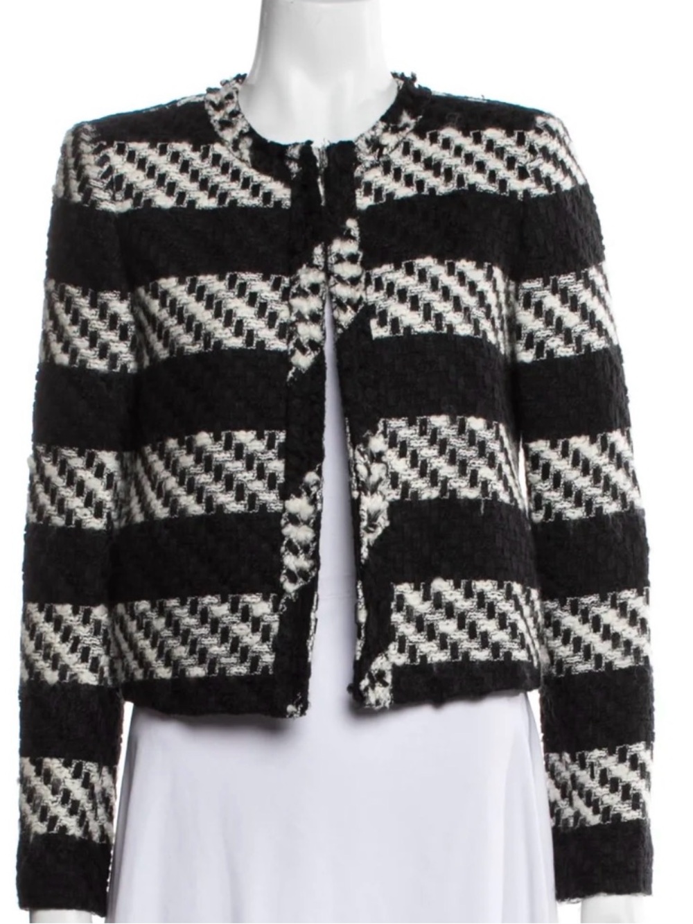 Alice + Olivia Landon Striped Tweed Cropped Jacket B&W M/8 - Picture 3 of 15